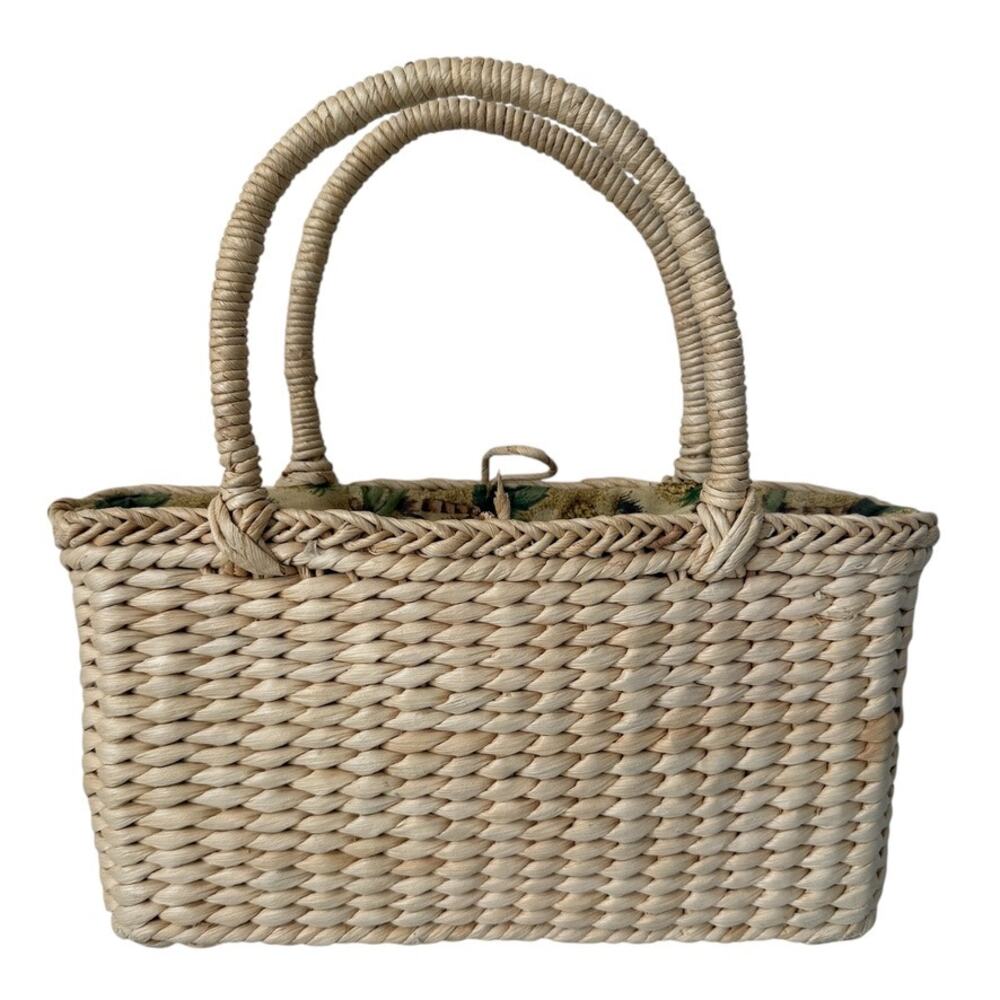 Skechers Vintage Hand Woven Light Neutral Straw Small Top Handle Handbag